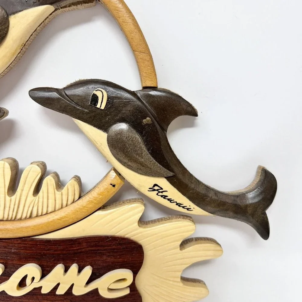 Hawaii Welcome Dolphin Wall Art of Mixed Woods 3D Dimensional - NEW‎